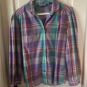 80’s Vintage Plaid Button-Up Blouse